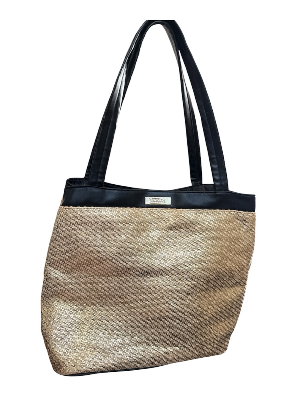 Versace Parfums Metallic Gold Large Tote Handbag Weekend Travel Bag